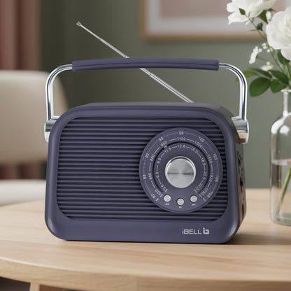 iBELL FM770BT Portable FM Radio with Bluetooth Speaker, AM/FM/SW 3-Band Tuner, USB & Micro TF Slot, MP3 Playback, Rechargeable Battery, Telescopic Antenna – Retro Style (Grey)