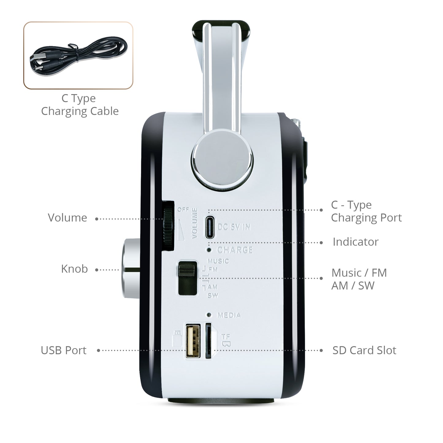 CASTOR iBELL FM820BT Portable FM Radio with Bluetooth Speaker, Rechargeable Battery, USB SD MP3 Player & Dynamic Speaker 3 Band, Black