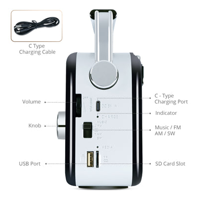 CASTOR iBELL FM820BT Portable FM Radio with Bluetooth Speaker, Rechargeable Battery, USB SD MP3 Player & Dynamic Speaker 3 Band, Black