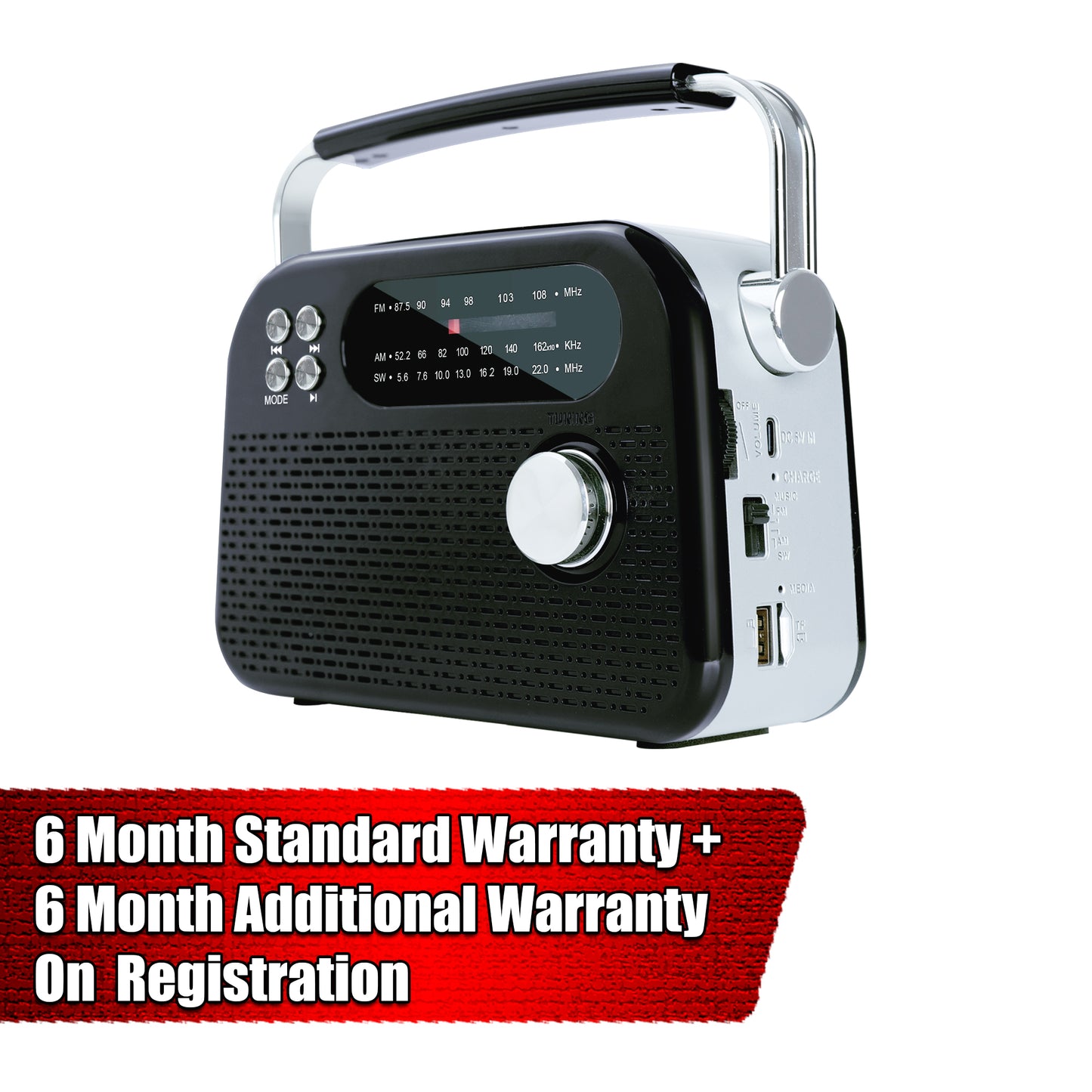 CASTOR iBELL FM820BT Portable FM Radio with Bluetooth Speaker, Rechargeable Battery, USB SD MP3 Player & Dynamic Speaker 3 Band, Black