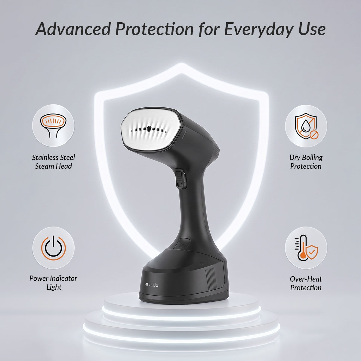 IBELL GS260MBLK Garment Steamer for Clothes, 1600W Handheld Clothes Steamer, Steam Iron Portable, 250ml Water Tank, Fast Heat up, Detachable Fabric Brush, Fast Wrinkle Removal, 2 Year Warranty
