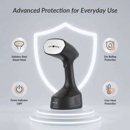 IBELL GS260MBLK Garment Steamer for Clothes, 1600W Handheld Clothes Steamer, Steam Iron Portable, 250ml Water Tank, Fast Heat up, Detachable Fabric Brush, Fast Wrinkle Removal, 2 Year Warranty