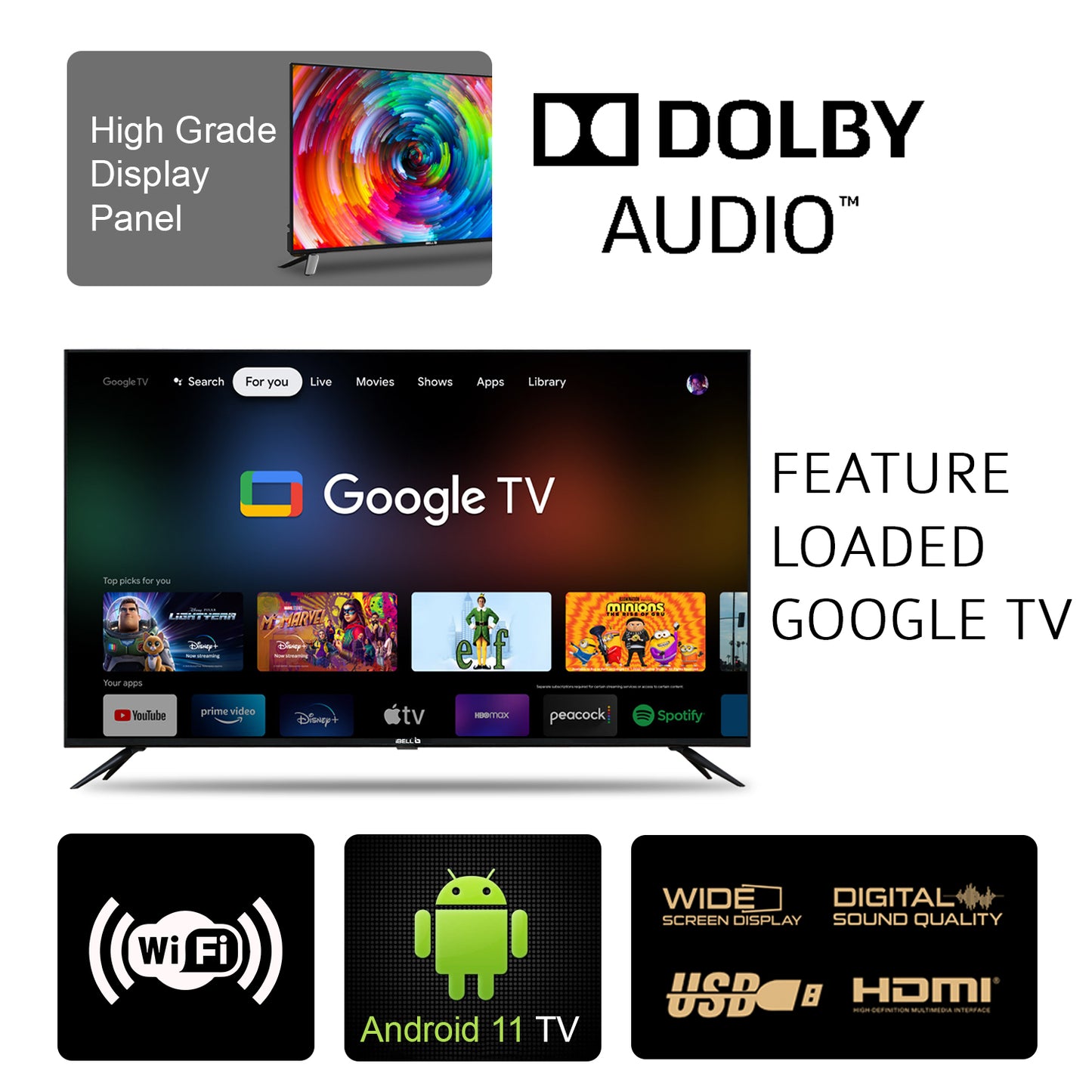 IBELL 80 cm (32 inches) Frameless Series Smart LED Google TV GTV32E (Black)