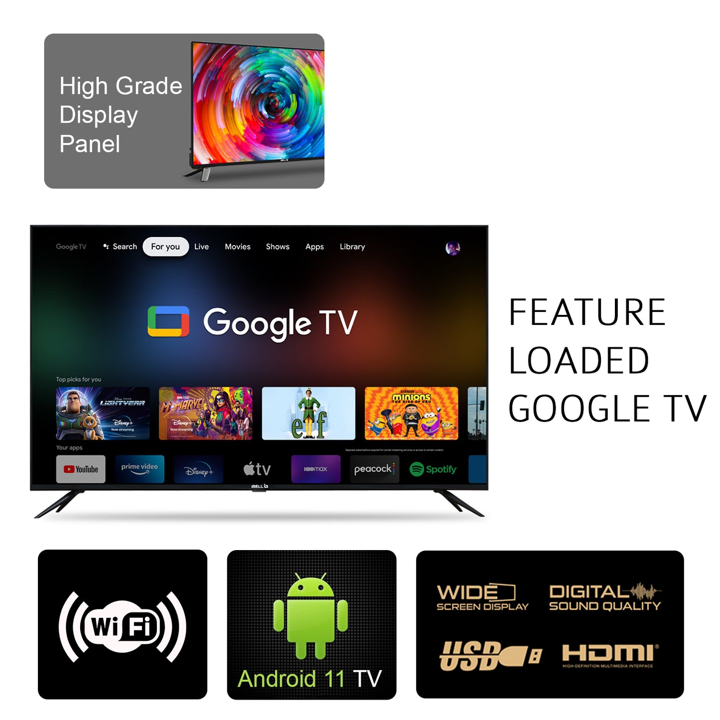 IBELL 109cm (43 inches) Frameless Google LED TV - Full HD, Android 11.0, Smart Features, Crisp Display, Sleek Design (GTV43E, Black)