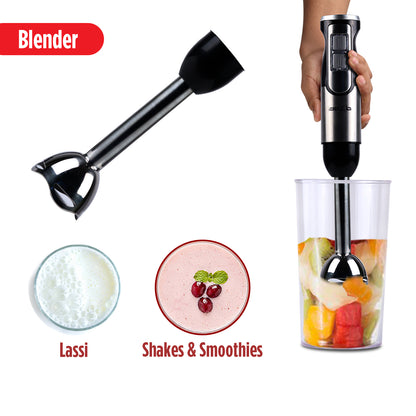 iBELL HB1000J 6-in-1 Hand Blender | 1000W Electric Hand Blender Mixer with Adjustable Speed, Immersion Blender, Whisk, Beater, Chopper, Slicer & 600ml Container (Black)