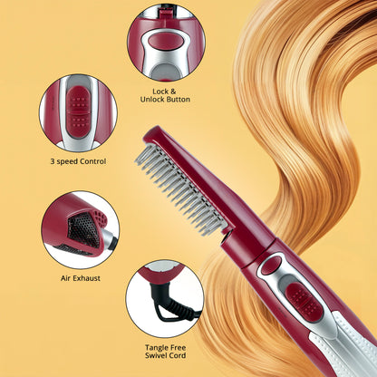 IBELL Hair Straightening Brush for Women | 3-in-1 Hot Air Brush for Styling, Drying & Straightening | Ceramic Bristles, 3 Speed Settings, Smooth Salon Finish | Ideal for Everyday Hair Care, 1-Year Warranty