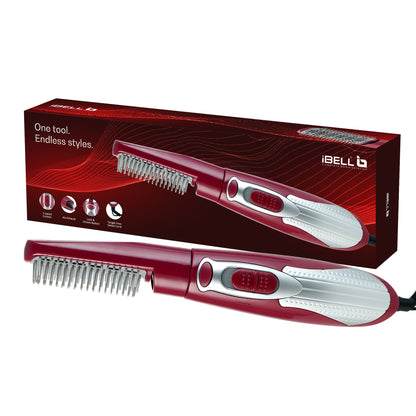 IBELL Hair Straightening Brush for Women | 3-in-1 Hot Air Brush for Styling, Drying & Straightening | Ceramic Bristles, 3 Speed Settings, Smooth Salon Finish | Ideal for Everyday Hair Care, 1-Year Warranty