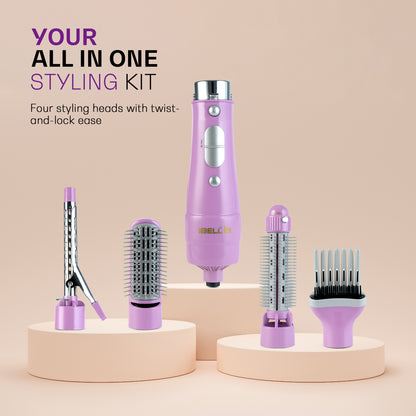 IBELL 4 in 1 Hair Styler for Women – Complete Styling Kit with Hair Styler Brush, Paddle Brush, Volumizing Round Brush & Curling Iron