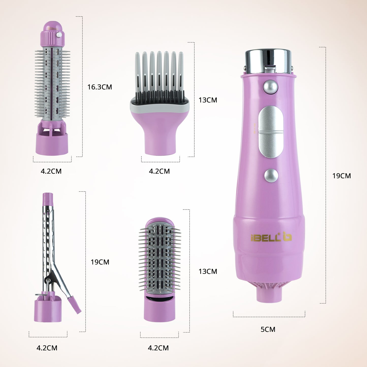 IBELL 4 in 1 Hair Styler for Women – Complete Styling Kit with Hair Styler Brush, Paddle Brush, Volumizing Round Brush & Curling Iron