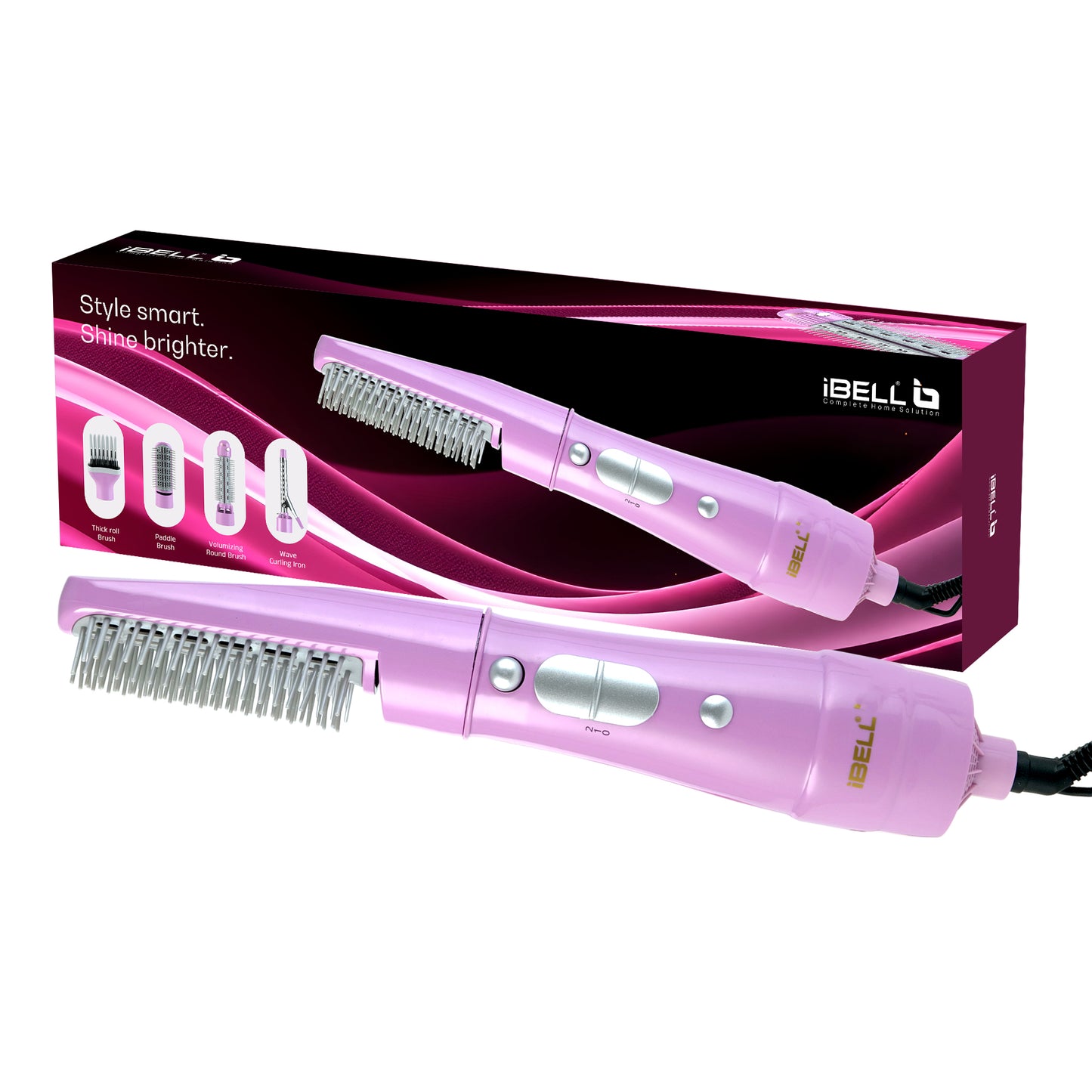IBELL 4 in 1 Hair Styler for Women – Complete Styling Kit with Hair Styler Brush, Paddle Brush, Volumizing Round Brush & Curling Iron