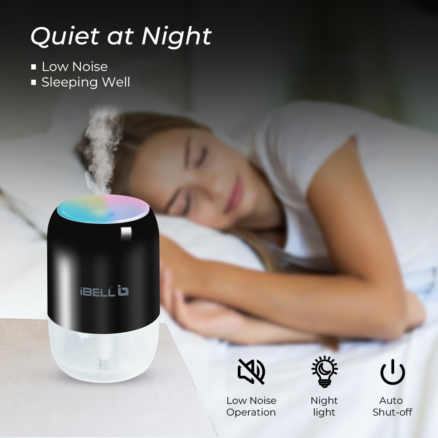 iBELL HU200P Mini Humidifier & Essential Oil Diffuser, Portable, Compact USB Design for Car, Office, Bedroom and Perfect for Travel (Black)