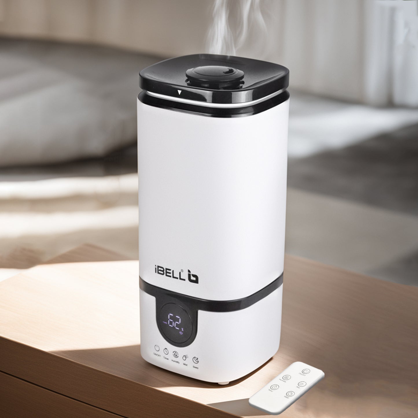 iBELL Humidifier for room with Remote, Digital display, 4.5L, Ultrasonic, Adjustable Mist Output, Super Quiet 360° Nozzle, Lasts Up To 24 Hrs, Essential Oil Diffuser, HU450RB (White)