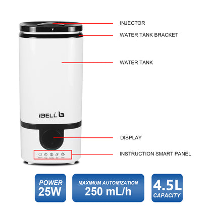 iBELL Humidifier for room with Remote, Digital display, 4.5L, Ultrasonic, Adjustable Mist Output, Super Quiet 360° Nozzle, Lasts Up To 24 Hrs, Essential Oil Diffuser, HU450RB (White)