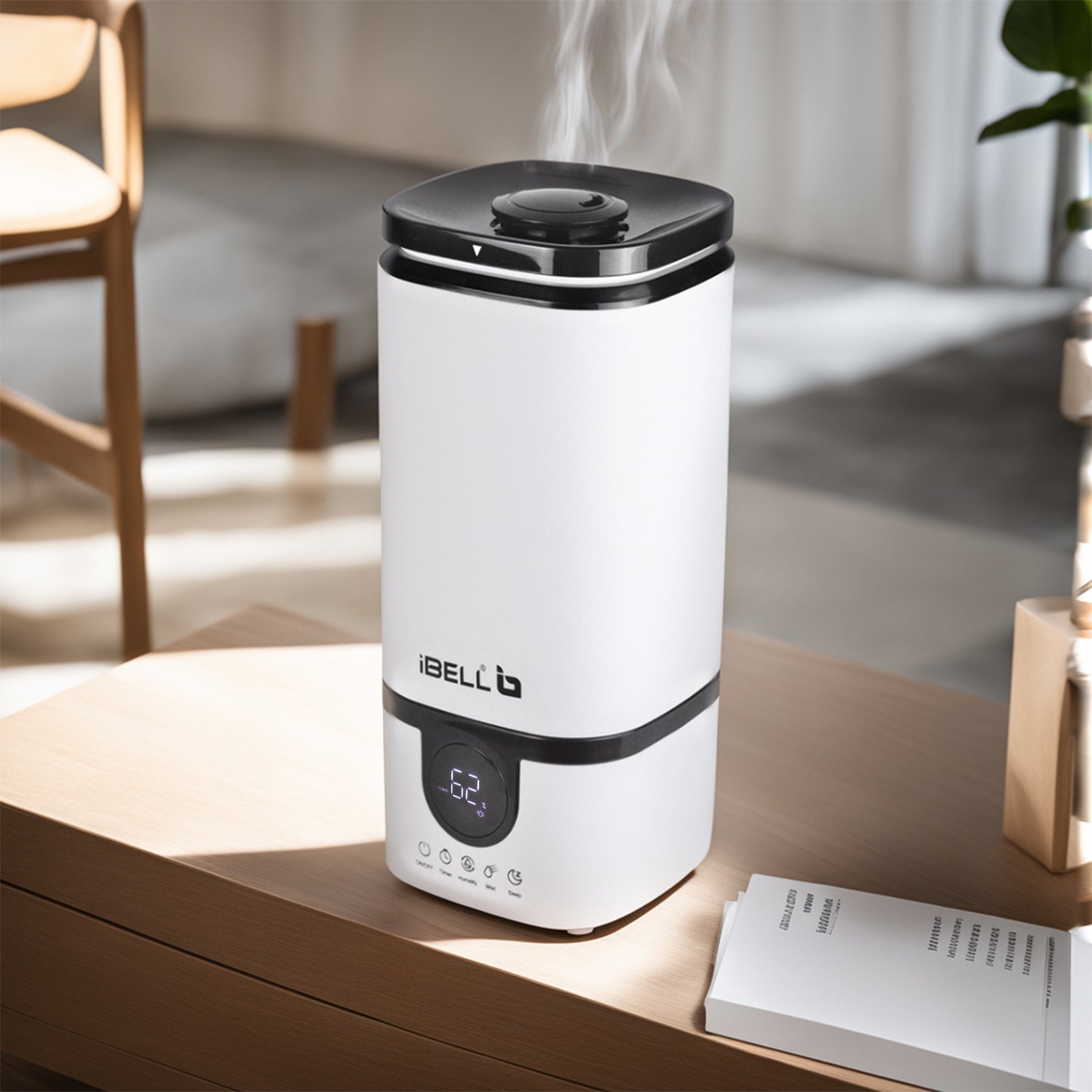 iBELL Humidifier for room with Remote, Digital display, 4.5L, Ultrasonic, Adjustable Mist Output, Super Quiet 360° Nozzle, Lasts Up To 24 Hrs, Essential Oil Diffuser, HU450RB (White)