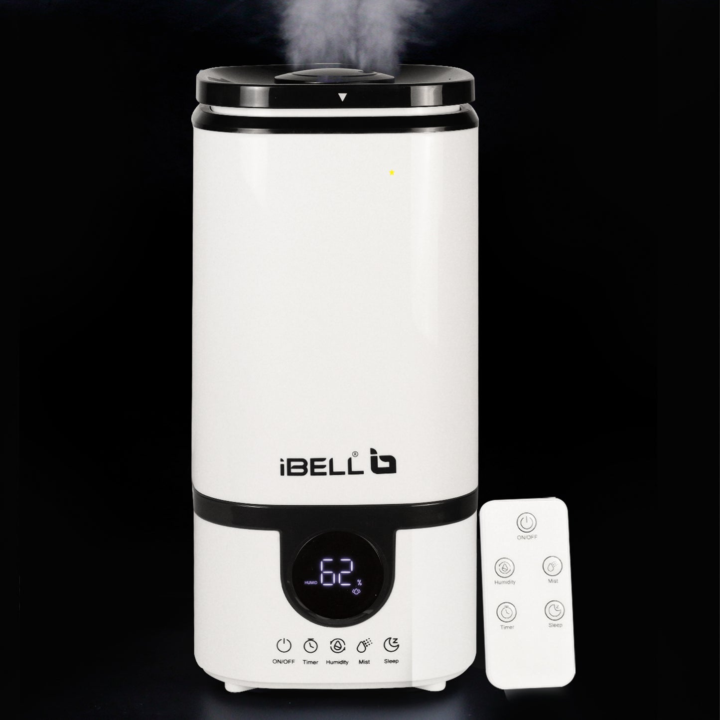 iBELL Humidifier for room with Remote, Digital display, 4.5L, Ultrasonic, Adjustable Mist Output, Super Quiet 360° Nozzle, Lasts Up To 24 Hrs, Essential Oil Diffuser, HU450RB (White)