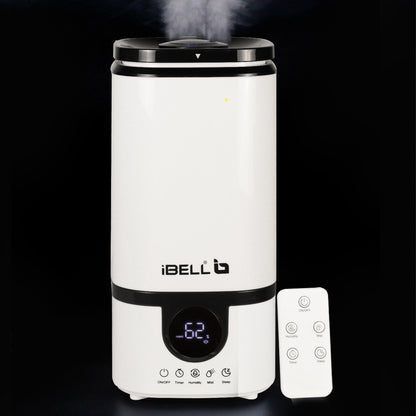 iBELL Humidifier for room with Remote, Digital display, 4.5L, Ultrasonic, Adjustable Mist Output, Super Quiet 360° Nozzle, Lasts Up To 24 Hrs, Essential Oil Diffuser, HU450RB (White)
