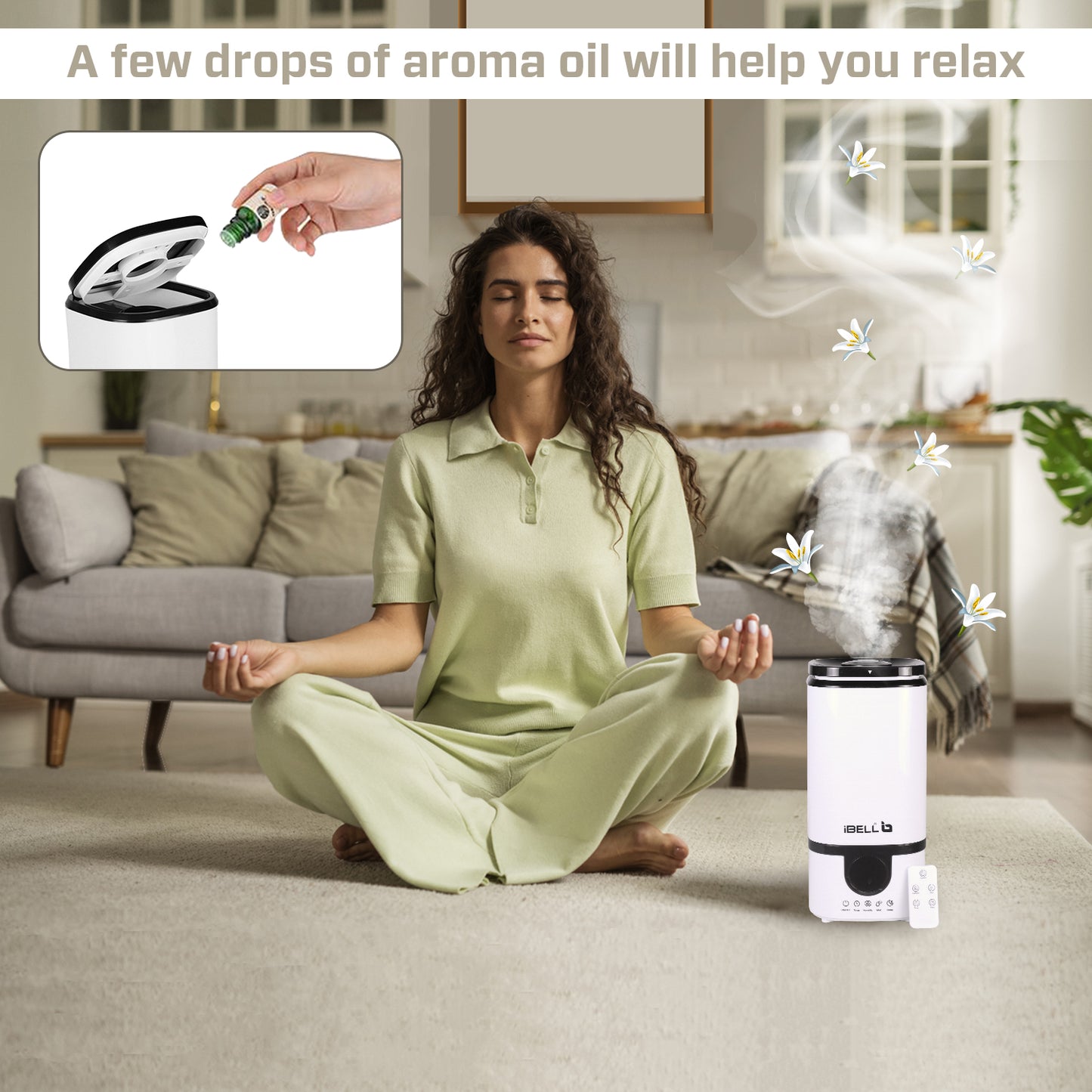 iBELL Humidifier for room with Remote, Digital display, 4.5L, Ultrasonic, Adjustable Mist Output, Super Quiet 360° Nozzle, Lasts Up To 24 Hrs, Essential Oil Diffuser, HU450RB (White)
