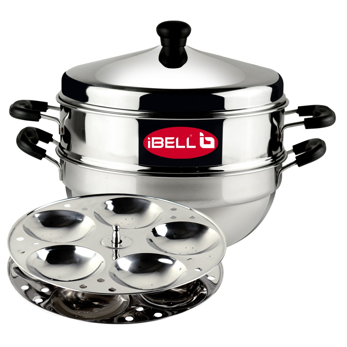 iBELL Stainless Steel 2 Plate Idli Pot with Kadai, (3L) Silver