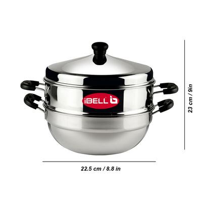 iBELL Stainless Steel 2 Plate Idli Pot with Kadai, (3L) Silver