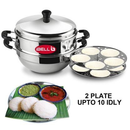iBELL Stainless Steel 2 Plate Idli Pot with Kadai, (3L) Silver