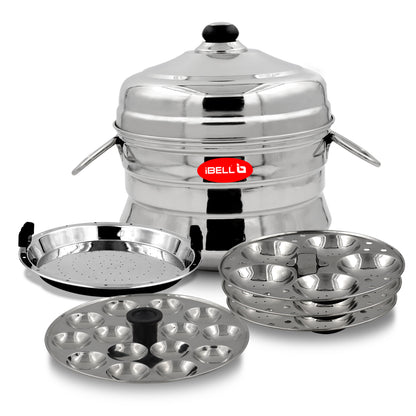 iBELL Stainless Steel Idly Pot with Steamer and Mini 3 Idli Plates (Silver)
