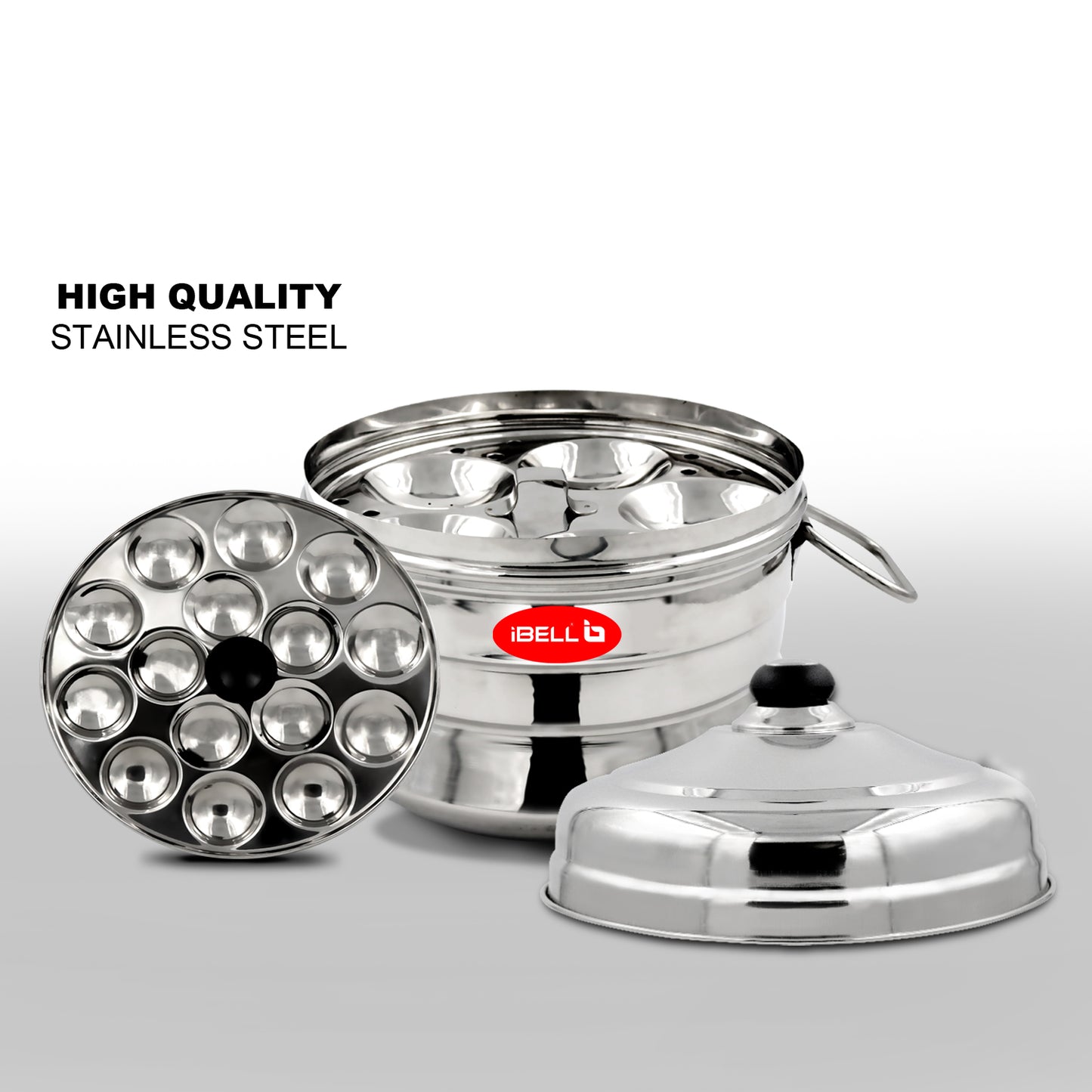 iBELL Stainless Steel Idly Pot with Steamer and Mini 3 Idli Plates (Silver)