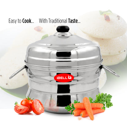 iBELL Stainless Steel Idly Pot with Steamer and Mini 3 Idli Plates (Silver)
