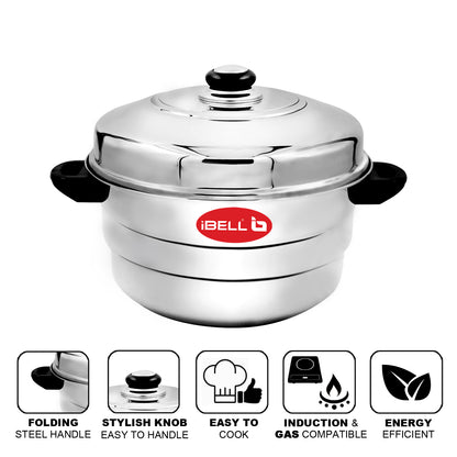 iBELL IP21P3SM High Food Grade Idly Pot Stainless Steel, Idli Pot with Steamer & Mini Idli Plate, 3 Idli Plates / 21 Idlies (Silver)