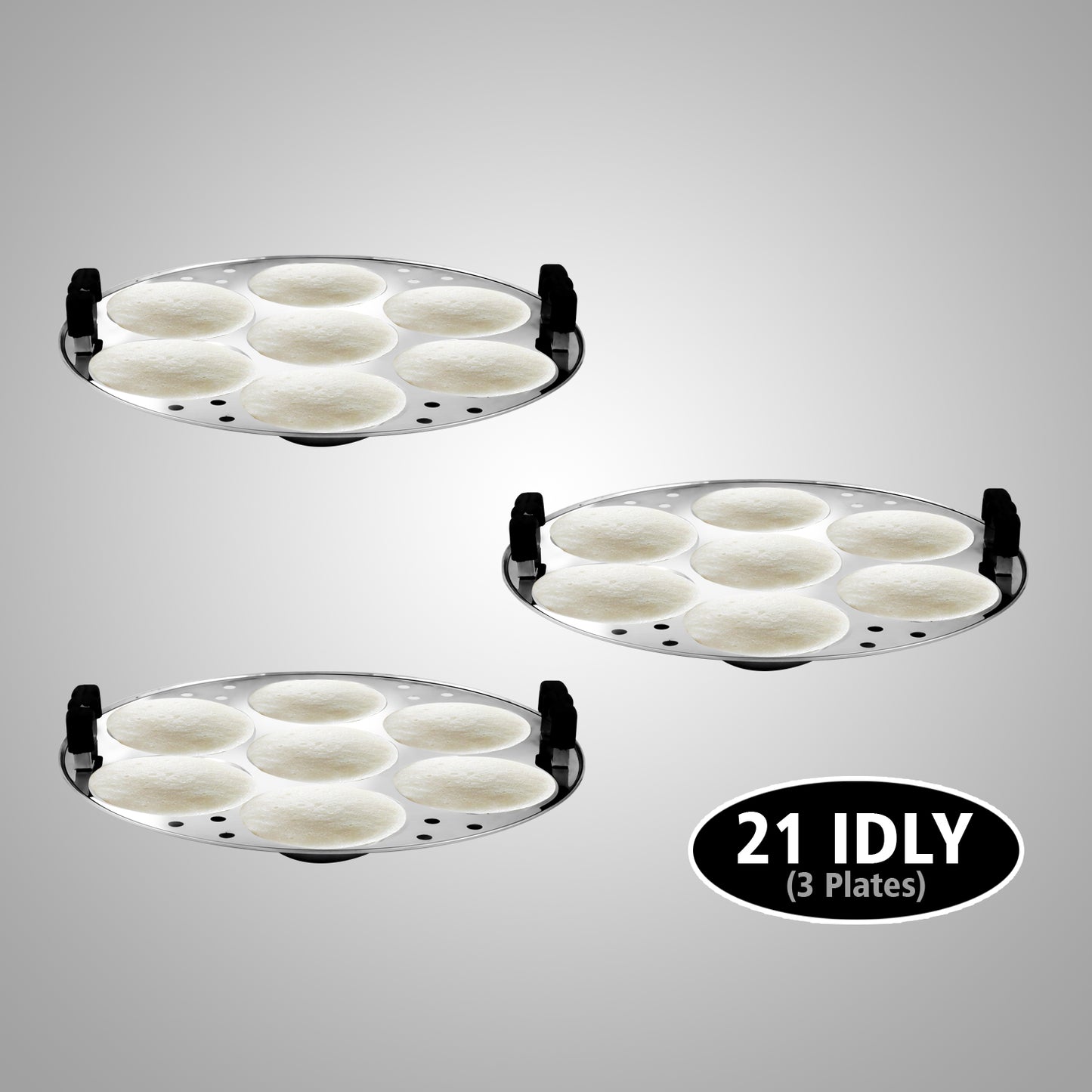 iBELL IP21P3SM High Food Grade Idly Pot Stainless Steel, Idli Pot with Steamer & Mini Idli Plate, 3 Idli Plates / 21 Idlies (Silver)