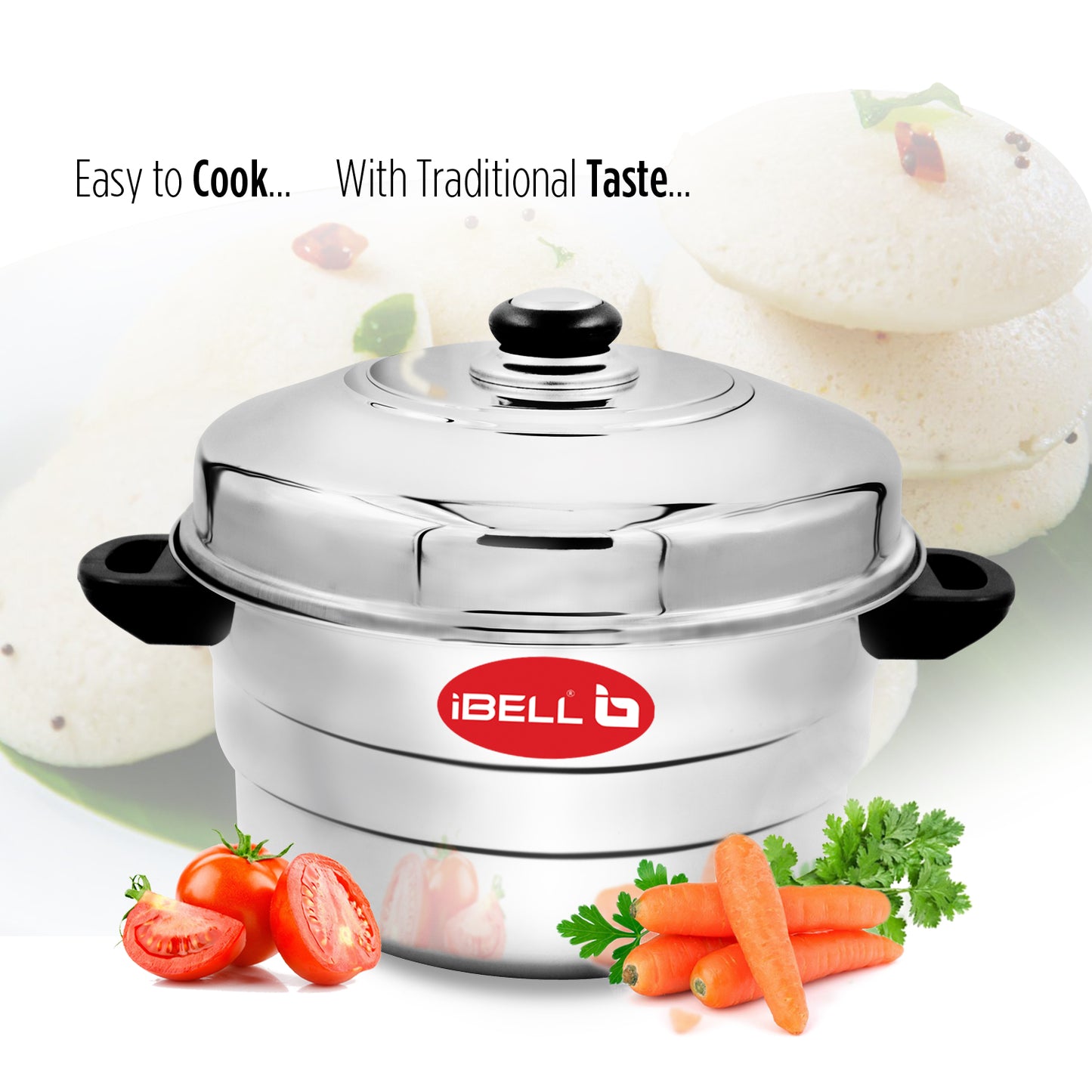 iBELL IP21P3SM High Food Grade Idly Pot Stainless Steel, Idli Pot with Steamer & Mini Idli Plate, 3 Idli Plates / 21 Idlies (Silver)