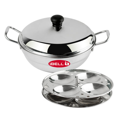 iBELL Stainless Steel Idly Pot & Pan Sets (2.5L), Silver