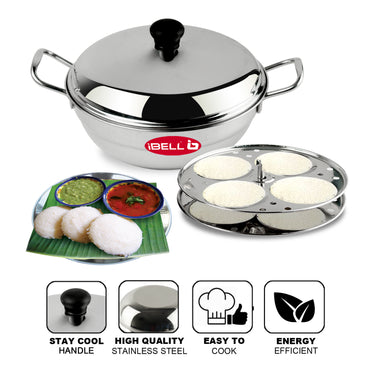 iBELL Stainless Steel Idly Pot & Pan Sets (2.5L), Silver