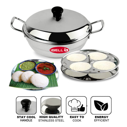 iBELL Stainless Steel Idly Pot & Pan Sets (2.5L), Silver