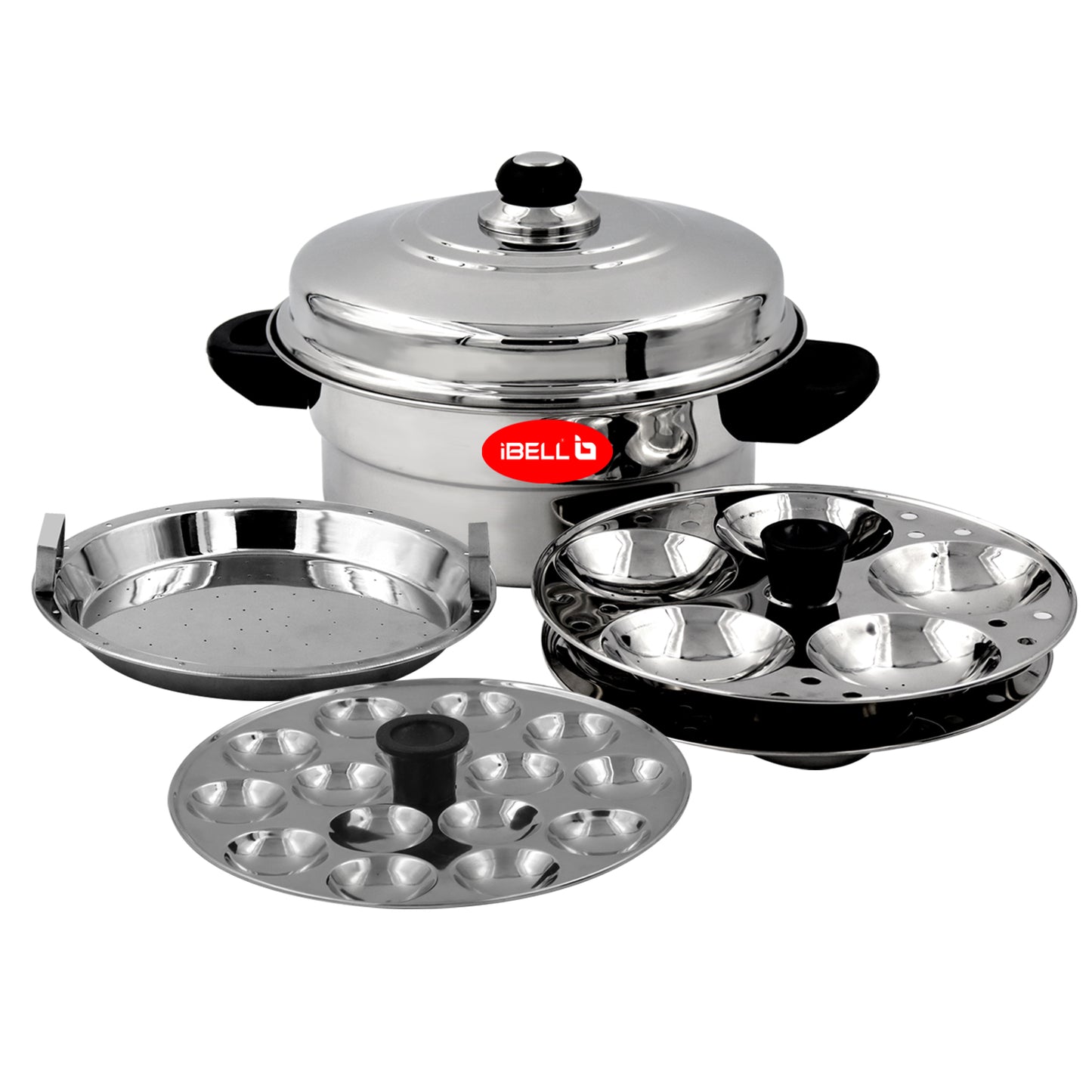 iBELL Stainless Steel Idli Pot with Steamer & Mini 2 Idli Plates (3L), Silver