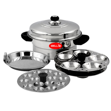 iBELL Stainless Steel Idli Pot with Steamer & Mini 2 Idli Plates (3L), Silver