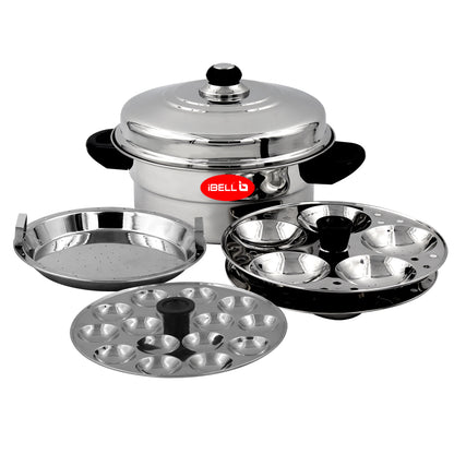 iBELL Stainless Steel Idli Pot with Steamer & Mini 2 Idli Plates (3L), Silver