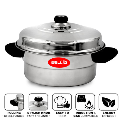iBELL Stainless Steel Idli Pot with Steamer & Mini 2 Idli Plates (3L), Silver