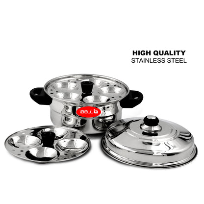 iBELL Stainless Steel Idli Pot with Steamer & Mini 2 Idli Plates (3L), Silver