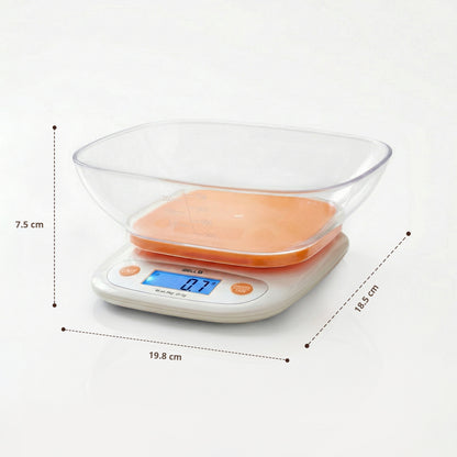 iBELL Digital Kitchen Weighing Scale for Health, LCD Display, High Precision Sensors, Tare Function, up to 5KG, Portable Food Weight Machine for Health, Fitness, Home Baking & Cooking - KS502 (Orange)