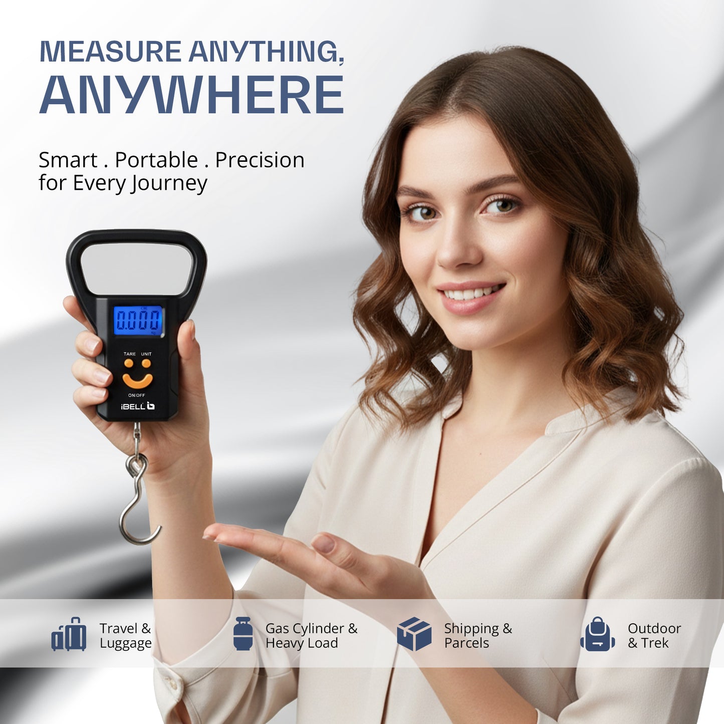 iBELL LS520M Luggage Weighing Scale, Portable, 50 KG, Hook Type with Digital LED Screen, Tare Function, Auto Power off, Data Look Function, Over Load & Low battery Indicator (Black)