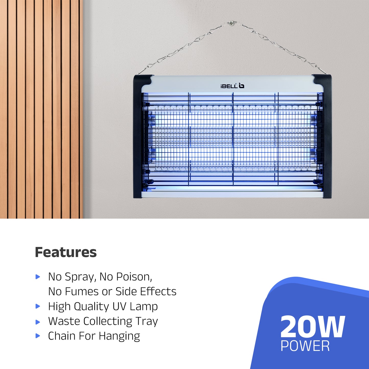 iBELL M102IK Electric Insect Killer Machine/Bug Zapper, 20 Watt Fly Catcher UV Lamp for Home, Kitchen, Restaurants & Office (Grey)