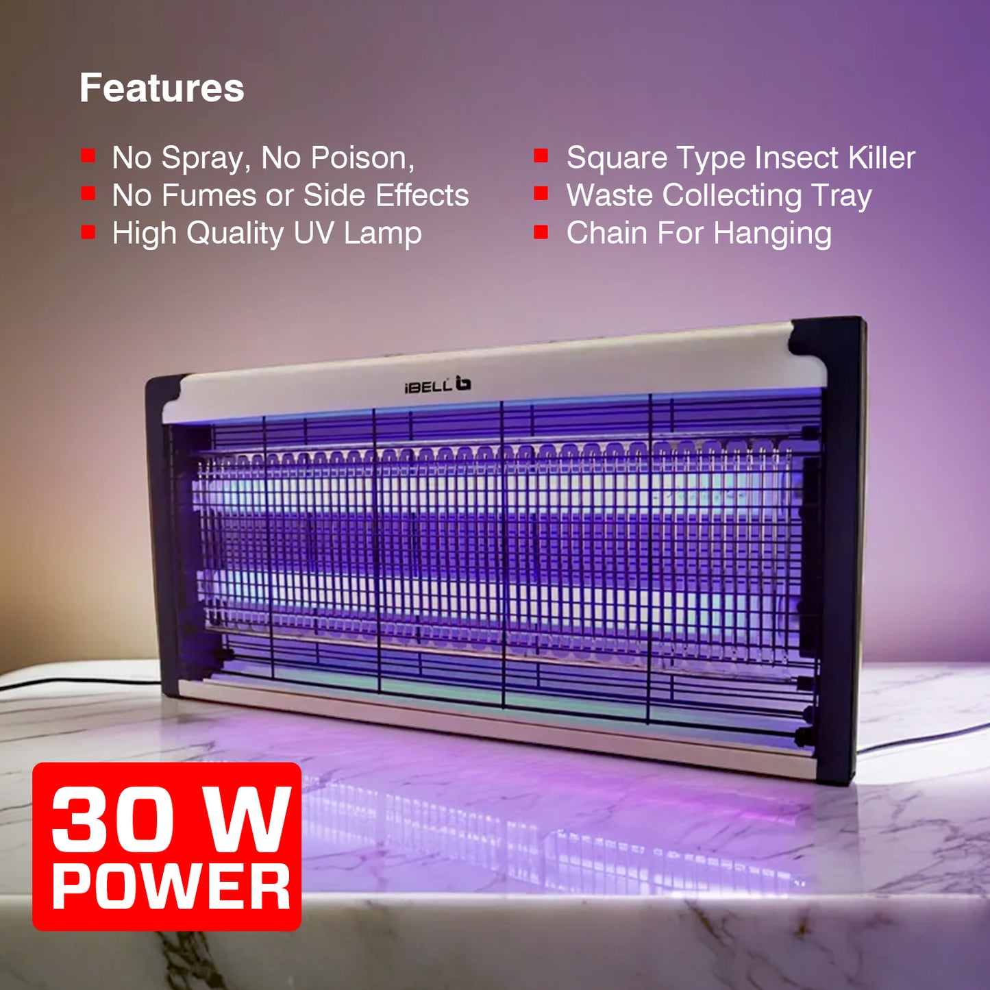 iBELL M215IK Bug Zapper Machine, 30W Insect Killer with Aluminum Body - Fly Catcher for Home, Hotels & Offices - UV Bulbs (Silver)