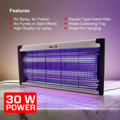 iBELL M215IK Bug Zapper Machine, 30W Insect Killer with Aluminum Body - Fly Catcher for Home, Hotels & Offices - UV Bulbs (Silver)