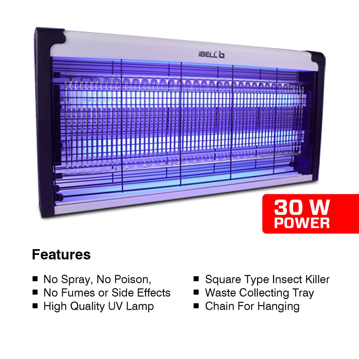 iBELL M215IK Bug Zapper Machine, 30W Insect Killer with Aluminum Body - Fly Catcher for Home, Hotels & Offices - UV Bulbs (Silver)