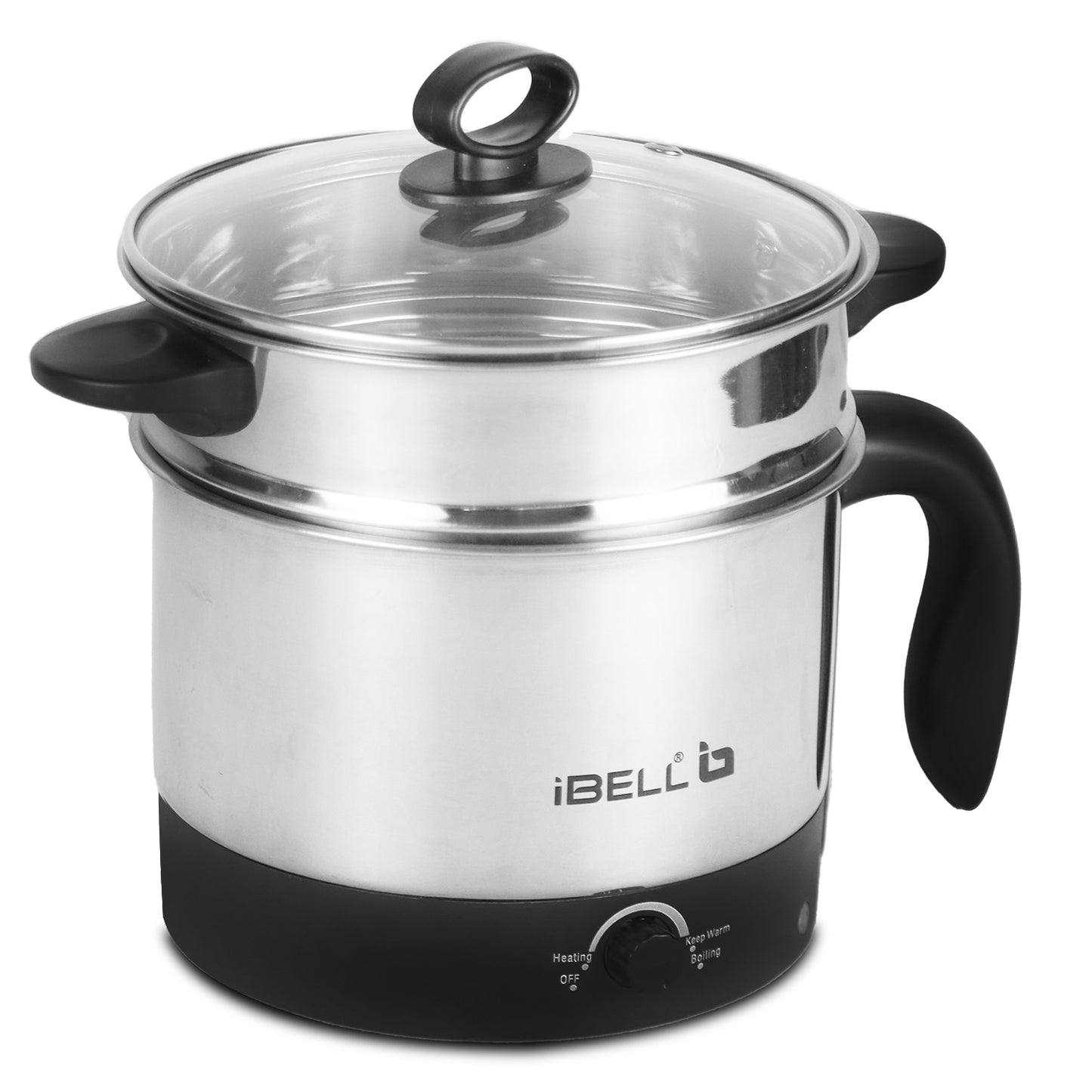 IBELL MPK12M Multipurpose Electric Kettle, 1.2 Litre, 600W, 2 Cooking Pots & Egg Boiler, Temperature Control, For boiling Water, Egg, Stainless Steel Body (Silver)