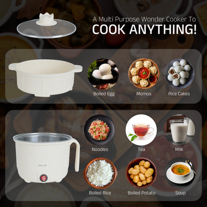 IBELL MPK150PM Multipurpose Electric Kettle, 1.5 Litre, 600W, 2 Cooking Pots & Egg Boiler, Temperature Control, For boiling Water, Egg, Stainless Steel Body (White)