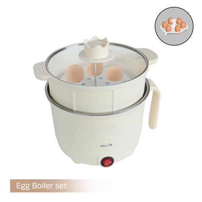 IBELL MPK150PM Multipurpose Electric Kettle, 1.5 Litre, 600W, 2 Cooking Pots & Egg Boiler, Temperature Control, For boiling Water, Egg, Stainless Steel Body (White)
