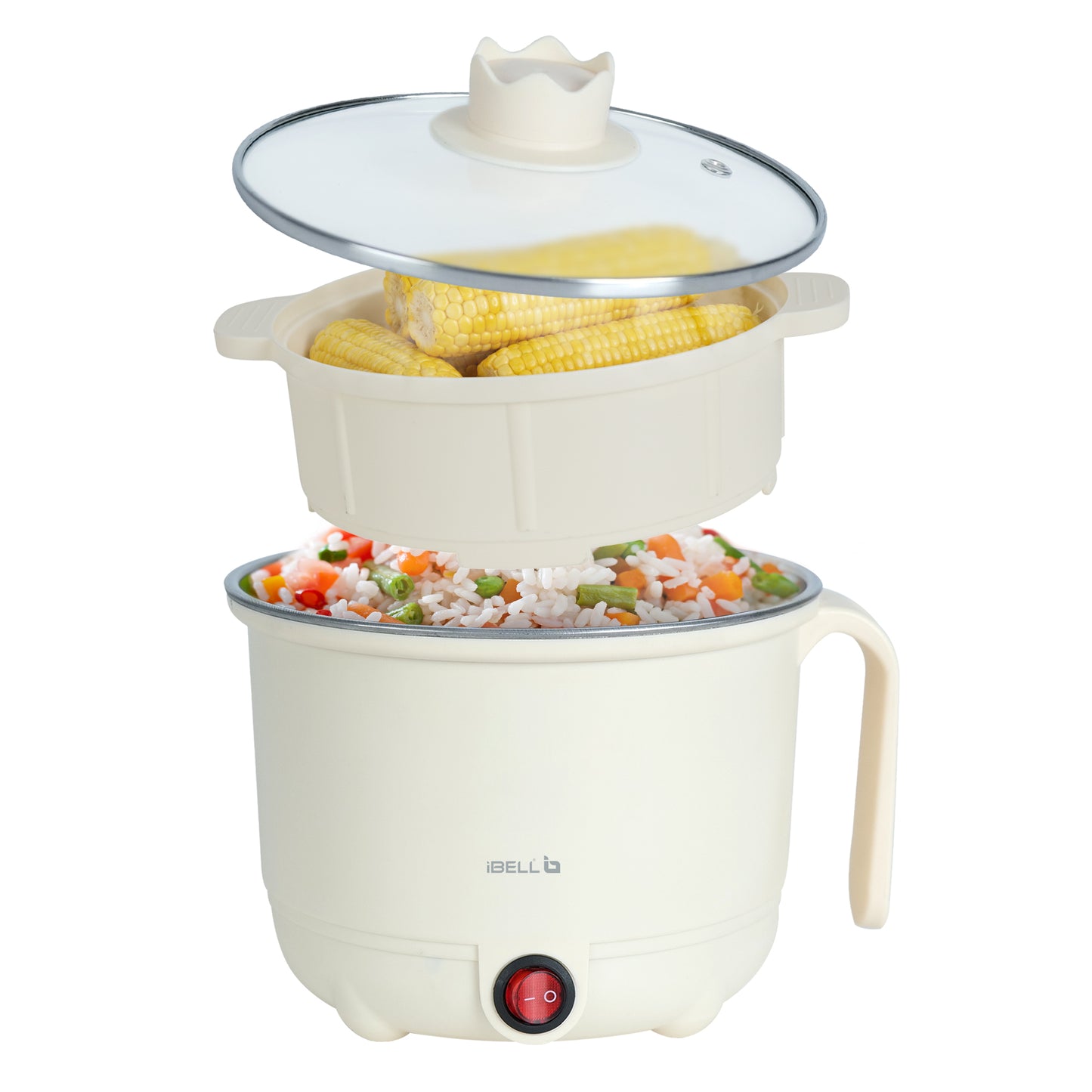 IBELL MPK150PM Multipurpose Electric Kettle, 1.5 Litre, 600W, 2 Cooking Pots & Egg Boiler, Temperature Control, For boiling Water, Egg, Stainless Steel Body (White)