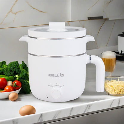 IBELL MPK15M Multipurpose Electric Kettle, 1.5 Litre, 800W, 2 Cooking Pots & Egg Boiler, Temperature Control, For boiling Water, Egg, Stainless Steel Body (White)