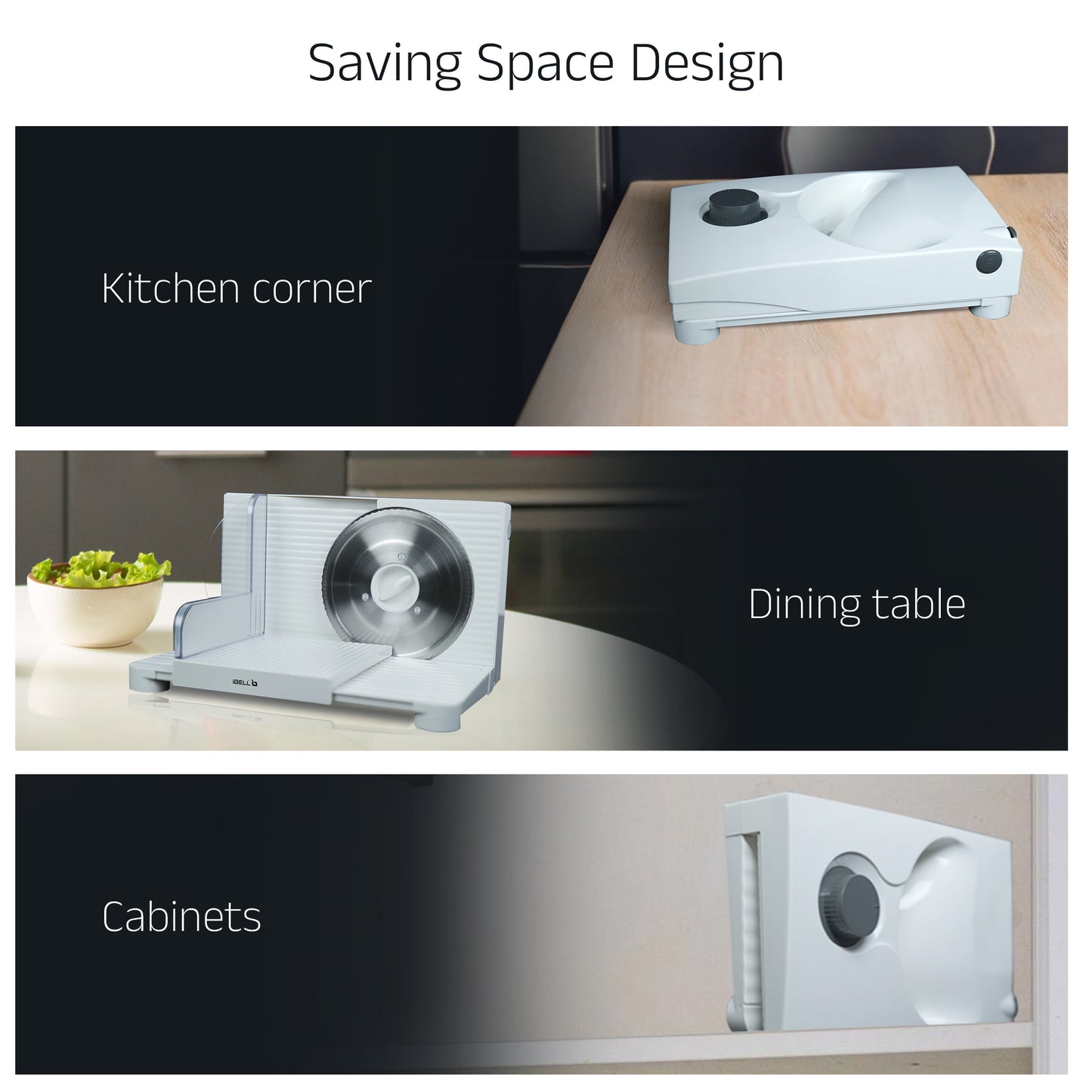 iBELL MS170M Electric Meat Slicer Foldable Portable, 850W, Stainless Steel Blade, Heavy Duty Meat Slicer (White)